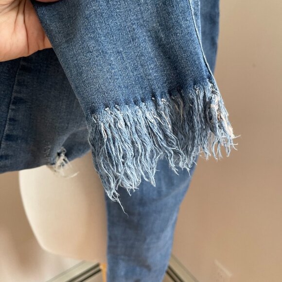 Free People Great Heights Frayed Skinny Jeans Mid Rise Medium Wash Womens 28 - Picture 6 of 7